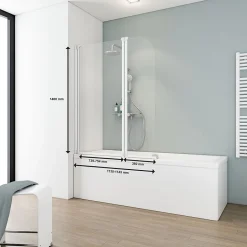 Schulte Pare-baignoire - 114x140 cm - réversible - écran pliant - rabattable - volets pivotants - verre 3 mm - transparent