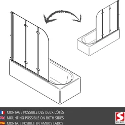 Schulte Pare-baignoire - 125x140 cm - paroi de baignoire réversible - pliant - 3 volets pivotants - verre Liane - alu-argenté* Pare-Baignoire