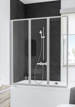 Schulte Pare-baignoire - 127x140 cm - réversible - rabattable - volet pivotant - verre 3 mm - transparent - alu nature* Pare-Baignoire
