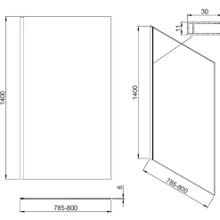 Essebagno Pare-baignoire 80x140 cm verre anticalcaire 6mm fixe en aluminium Noir mat