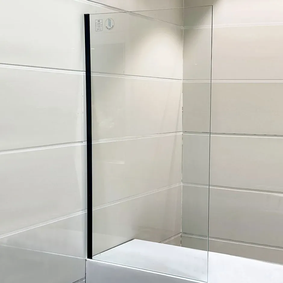 Essebagno Pare-baignoire 80x140 cm verre anticalcaire 6mm fixe en aluminium Noir mat