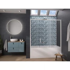 Kinedo Pare-bain Smart Design Pegasus coulissant pose entre 2 murs 160x148 blanc partie fixe à droite* Pare-Baignoire