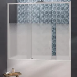 Kinedo Pare-bain Smart Design Pegasus coulissant pose entre 2 murs 160x148 blanc verre sérigraphié cosmos partie fixe à gauche