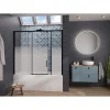 Kinedo Pare-bain Smart Design Pegasus coulissant pose entre 2 murs 180x148 gris noir grainé verre sérigraphié partie fixe à gauche