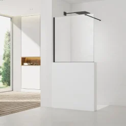 Swiss Aqua Technologies Pare-muret 110x100cm Paroi en verre Crystal Glass 8 mm anticalcaire, avec bras et profilés noir mat (SATBWIS110PRC)* Paroi De Douche