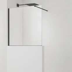 Swiss Aqua Technologies Pare-muret 110x100cm Paroi en verre Crystal Glass 8 mm anticalcaire, avec bras et profilés noir mat (SATBWIS110PRC)* Paroi De Douche