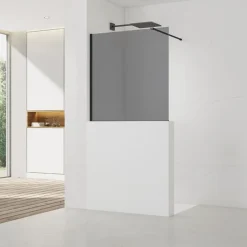 Swiss Aqua Technologies Pare-muret 110x100cm Paroi en verre Crystal Glass 8 mm anticalcaire, avec bras et profilés noir mat (SATBWIS110KSPRC)
