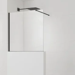 Swiss Aqua Technologies Pare-muret 100x100cm Paroi en verre Crystal Glass 8 mm anticalcaire, avec bras et profilés noir mat (SATBWIS100PRC)