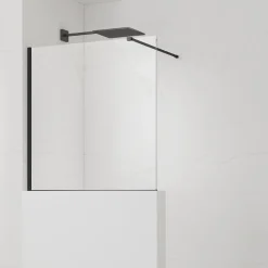Swiss Aqua Technologies Pare-muret 100x90cm Paroi en verre Crystal Glass 8 mm anticalcaire, avec bras et profilés noir mat (SATBWIS90PRC)