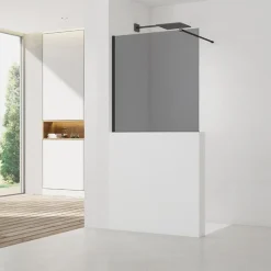 Swiss Aqua Technologies Pare-muret 100x90cm Paroi en verre Crystal Glass 8 mm anticalcaire, avec bras et profilés noir mat (SATBWIS90KSPRC)* Paroi De Douche