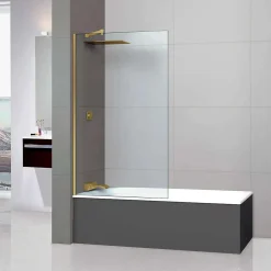 Superban Paroi de baignoire fixe en verre sécurité transparent ép 6mm anti calcaire, L100 x H147 cm, or brossé, Mont Blanc CC* Pare-Baignoire