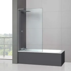 Superban Paroi de baignoire fixe en verre sécurité transparent ép 6mm anti calcaire, L100 x H147 cm, chrome, Mont Blanc E