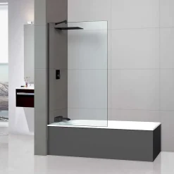 Superban Paroi de baignoire fixe en verre sécurité transparent ép 8mm anti calcaire, L110 x H147 cm, noir mat, Mont Blanc CC* Pare-Baignoire