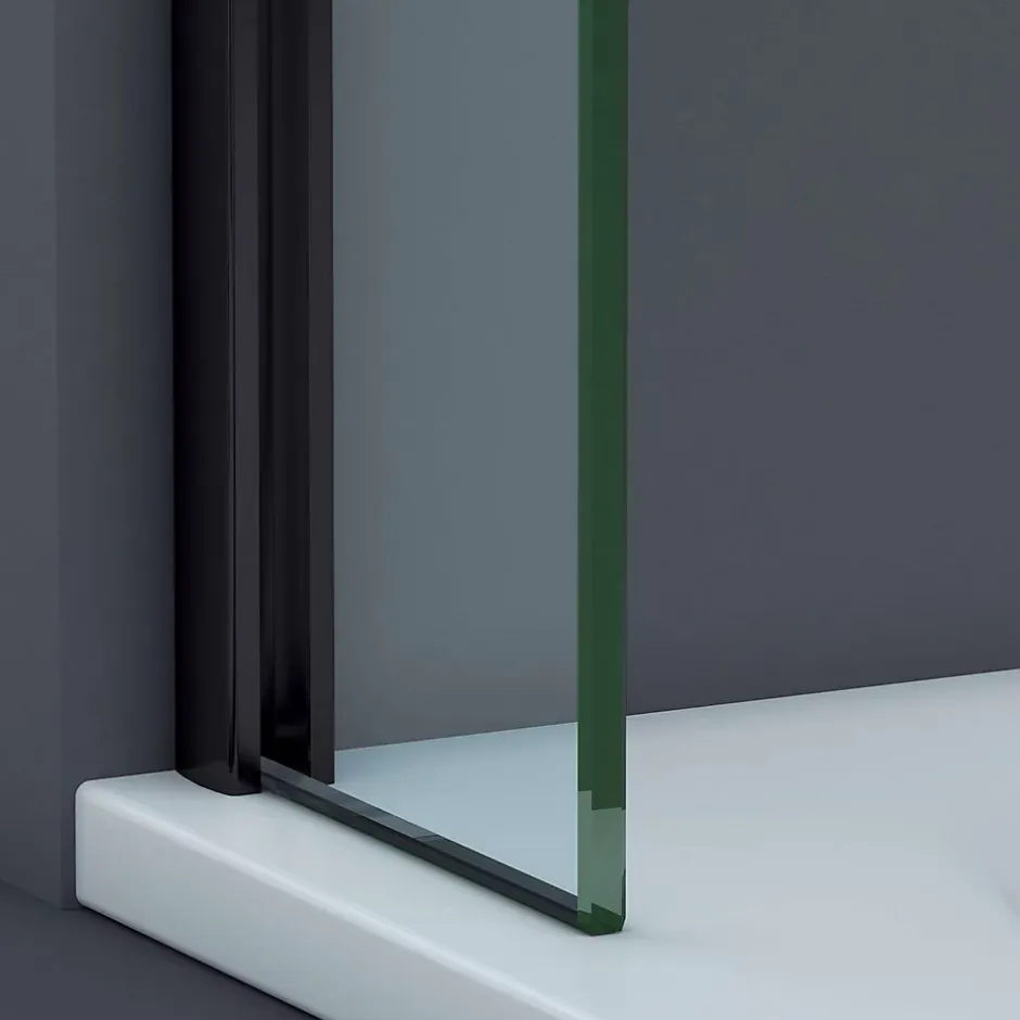 Superban Paroi de baignoire fixe en verre sécurité transparent ép 8mm anti calcaire, L110 x H147 cm, noir mat, Mont Blanc CC* Pare-Baignoire