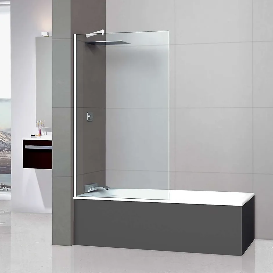 Superban Paroi de baignoire fixe en verre sécurité transparent ép 6mm anti calcaire, L110 x H147 cm, blanc brillant, Mont Blanc CC