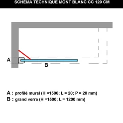 Superban Paroi de baignoire fixe en verre sécurité transparent ép 8mm anti calcaire, L120 x H147 cm, or brossé, Mont Blanc CC