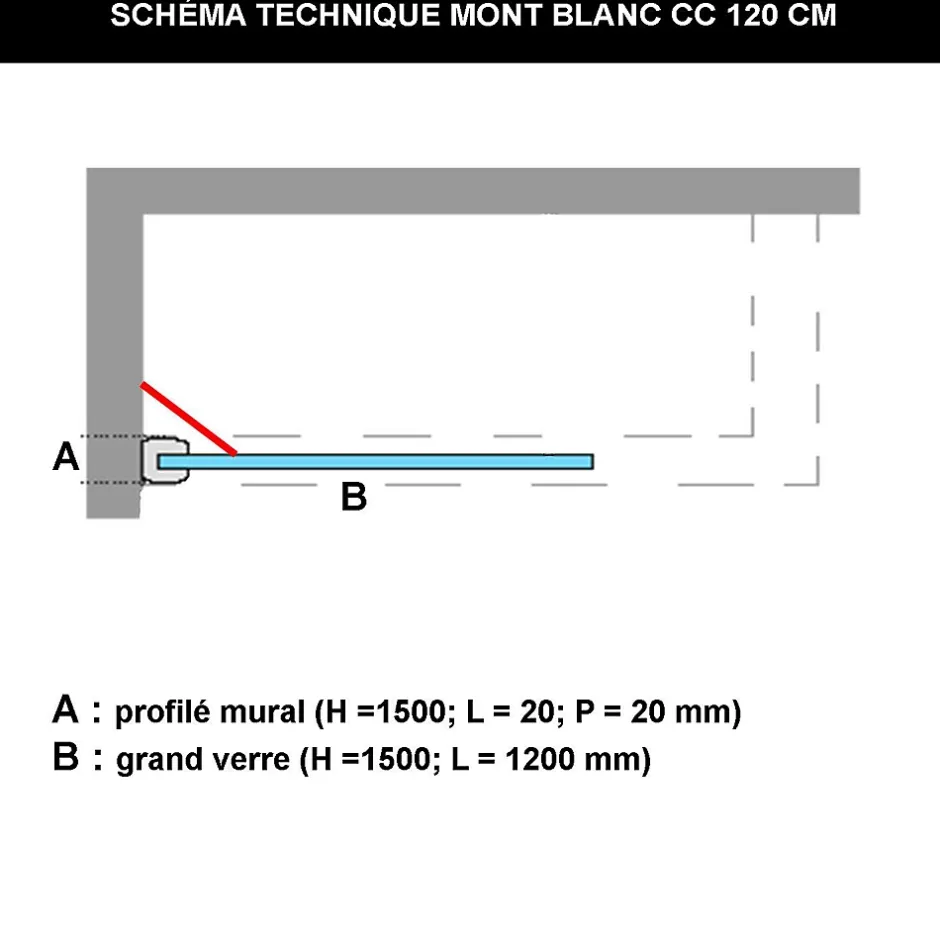Superban Paroi de baignoire fixe en verre sécurité transparent ép 8mm anti calcaire, L120 x H147 cm, or brossé, Mont Blanc CC