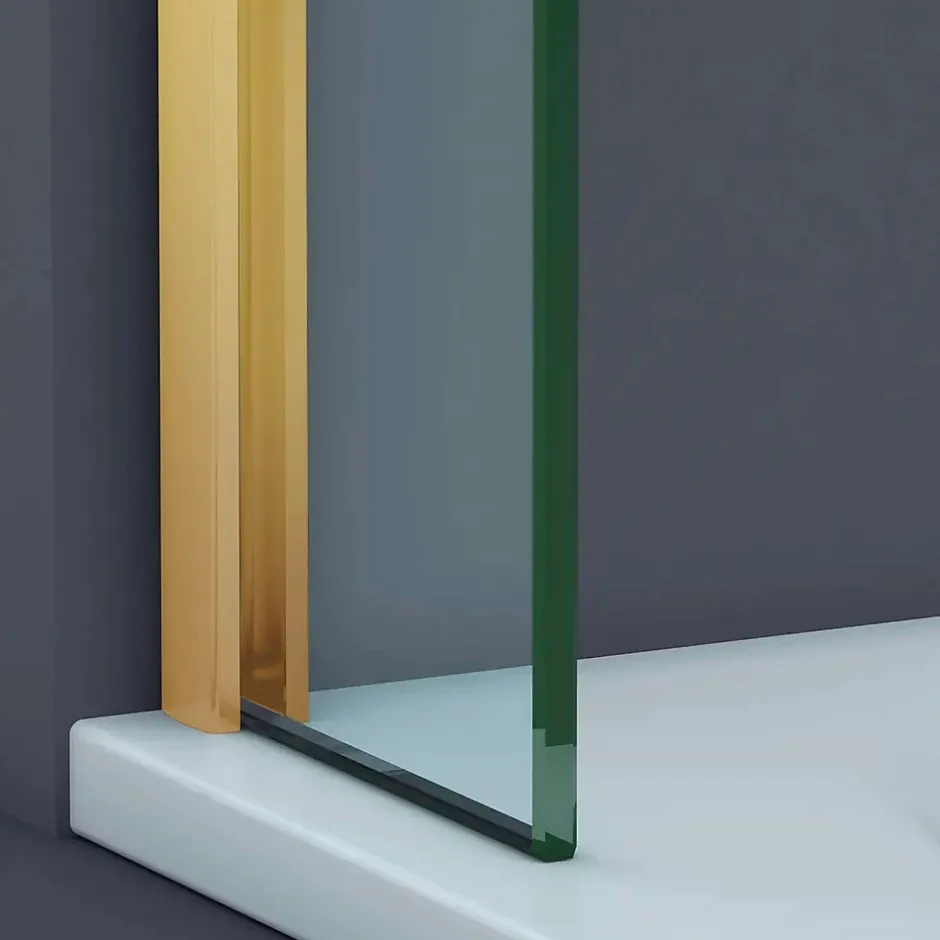 Superban Paroi de baignoire fixe en verre sécurité transparent ép 8mm anti calcaire, L120 x H147 cm, or brossé, Mont Blanc CC