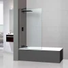 Superban Paroi de baignoire fixe en verre sécurité transparent ép 8mm anti calcaire, L100 x H147 cm, noir mat, Mont Blanc CC