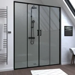 Galedo Paroi de douche à double porte coulissante 160 x 200 cm, profilé noir mat laqué, Factory