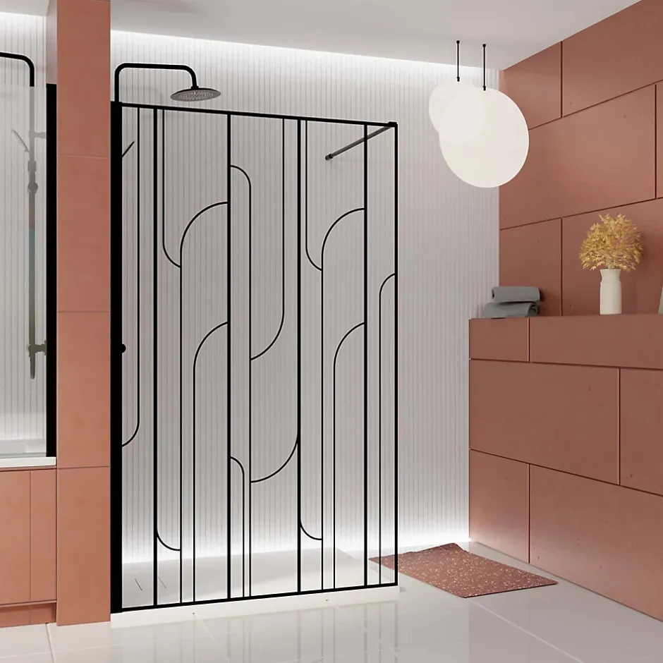 Paroi de douche à l'italienne l.140 x H.195 cm profilés noirs, Galedo Art Déco* Paroi De Douche