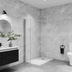 AICA Sanitaire Paroi de douche à l'italienne pivotante mural - 8 mm verre anticalcaire, alu chromé - 35x200 cm