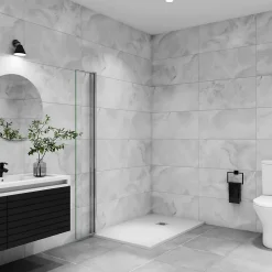 AICA Sanitaire Paroi de douche à l'italienne pivotante mural - 8 mm verre anticalcaire, alu chromé - 35x200 cm