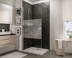 Paroi de douche à l'italienne l.120xH.190cm, Walk In, verre transparent anticalcaire 6mm, décor Galets chromés, profilé chromé, Schulte NewStyle