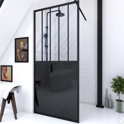 Paroi de douche à l'italienne Galedo Black Indus transparent 90cm