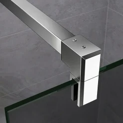 AICA Sanitaire Paroi de douche à l'Italienne 120x200cm -8mm verre trempé foncé alu chromé avec barre de fixation 140cm et pince à 360 degré* Paroi De Douche