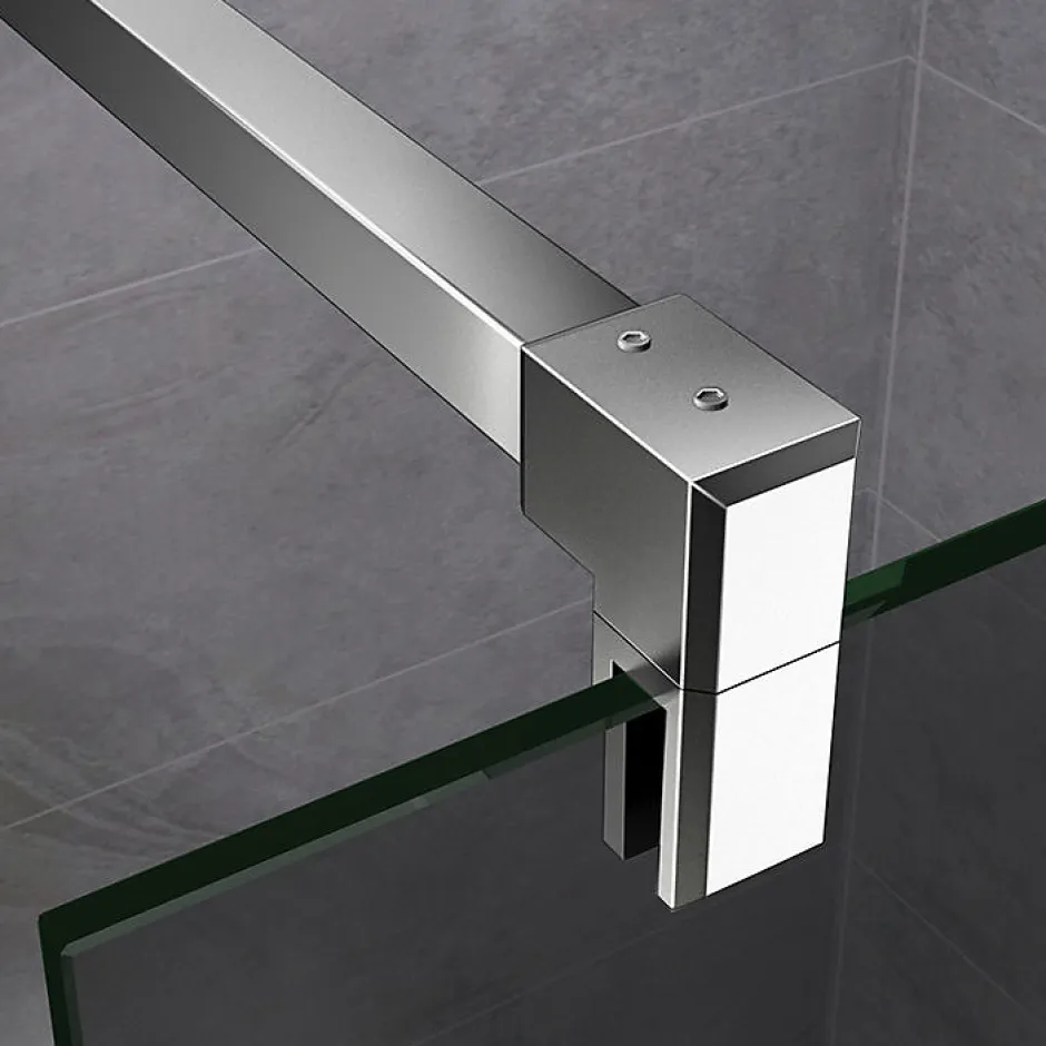 AICA Sanitaire Paroi de douche à l'Italienne 120x200cm -8mm verre trempé foncé alu chromé avec barre de fixation 140cm et pince à 360 degré* Paroi De Douche