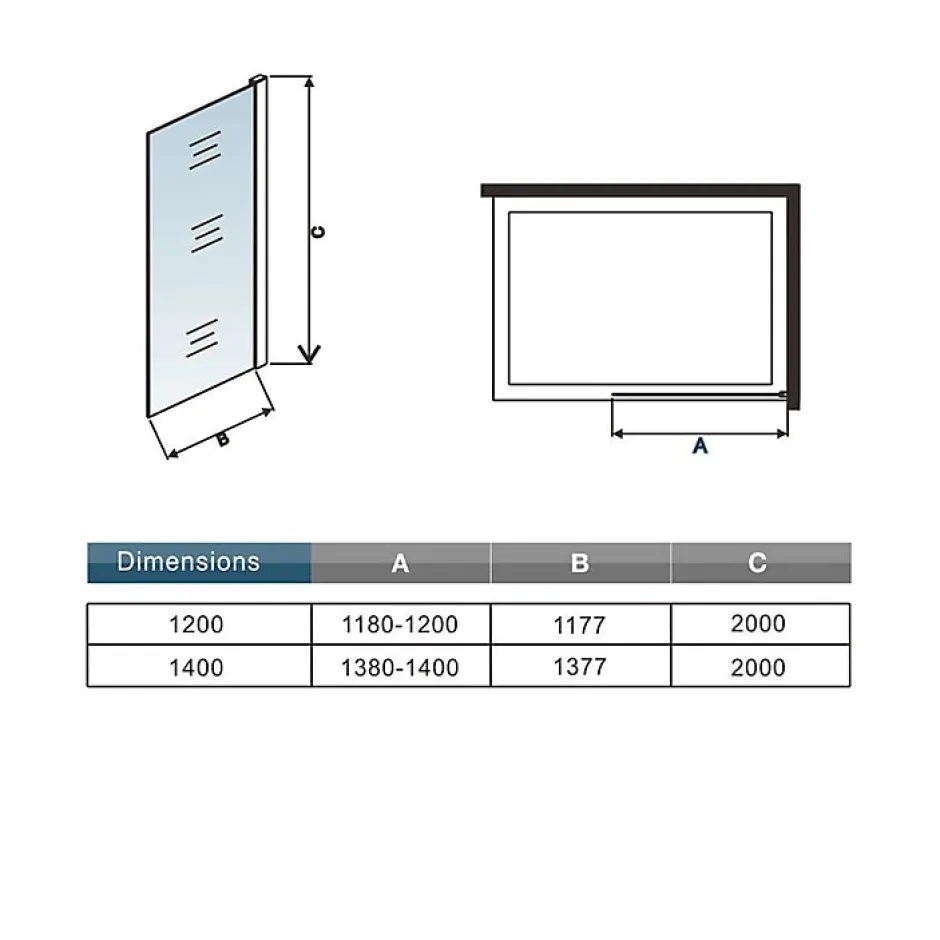 AICA Sanitaire Paroi de douche à l'Italienne 120x200cm -8mm verre trempé foncé alu chromé avec barre de fixation 140cm et pince à 360 degré* Paroi De Douche
