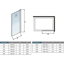 AICA Sanitaire Paroi de douche à l'italienne 90x200cm Modèle Brume, avec barre de stabilisation 73-120cm en carré Paroi latérale fixe* Paroi De Douche