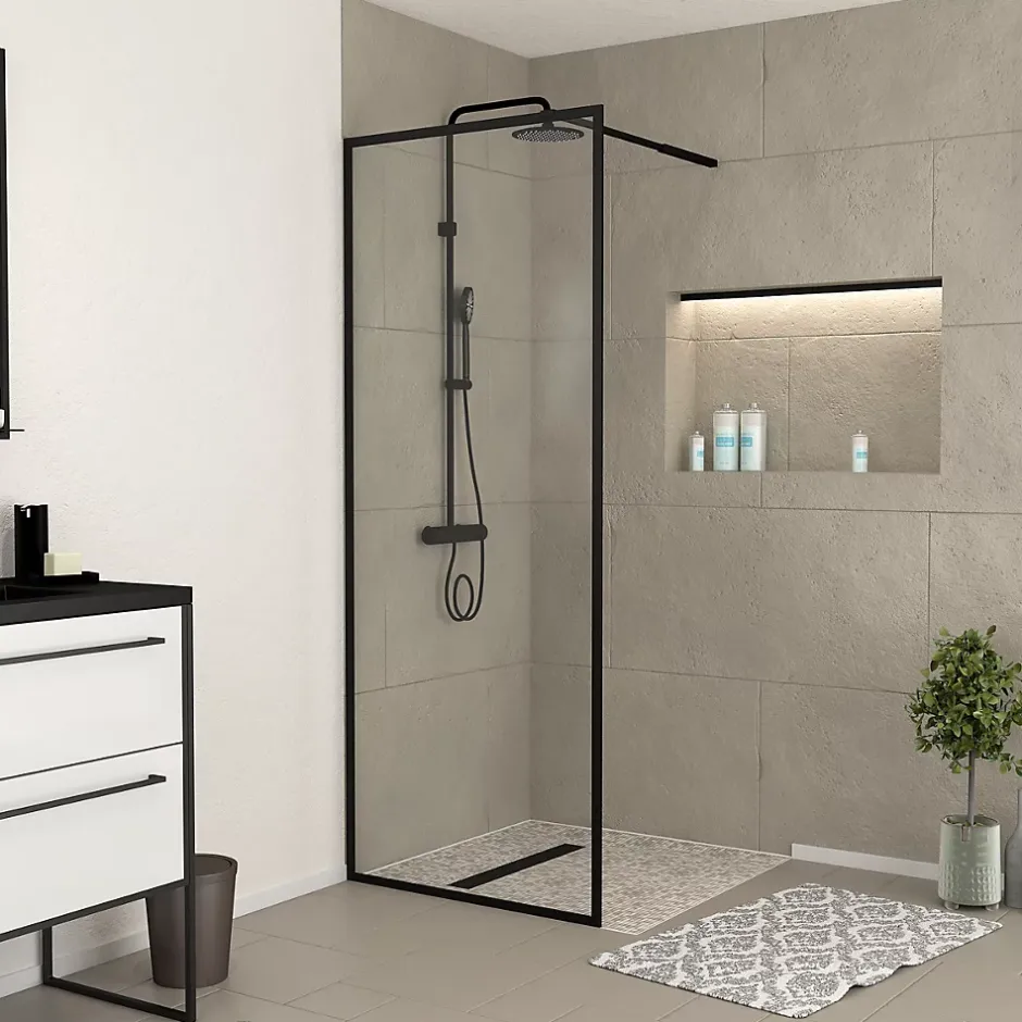 Paroi de douche à l'italienne H.200 x l.80 cm, ép. 6 mm, profilé noir, Galedo Edge* Paroi De Douche