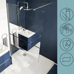 Paroi de douche à l'italienne fixe l.80 x H.195 cm, bandes miroir, profilés alu chrome, GoodHome Ledava