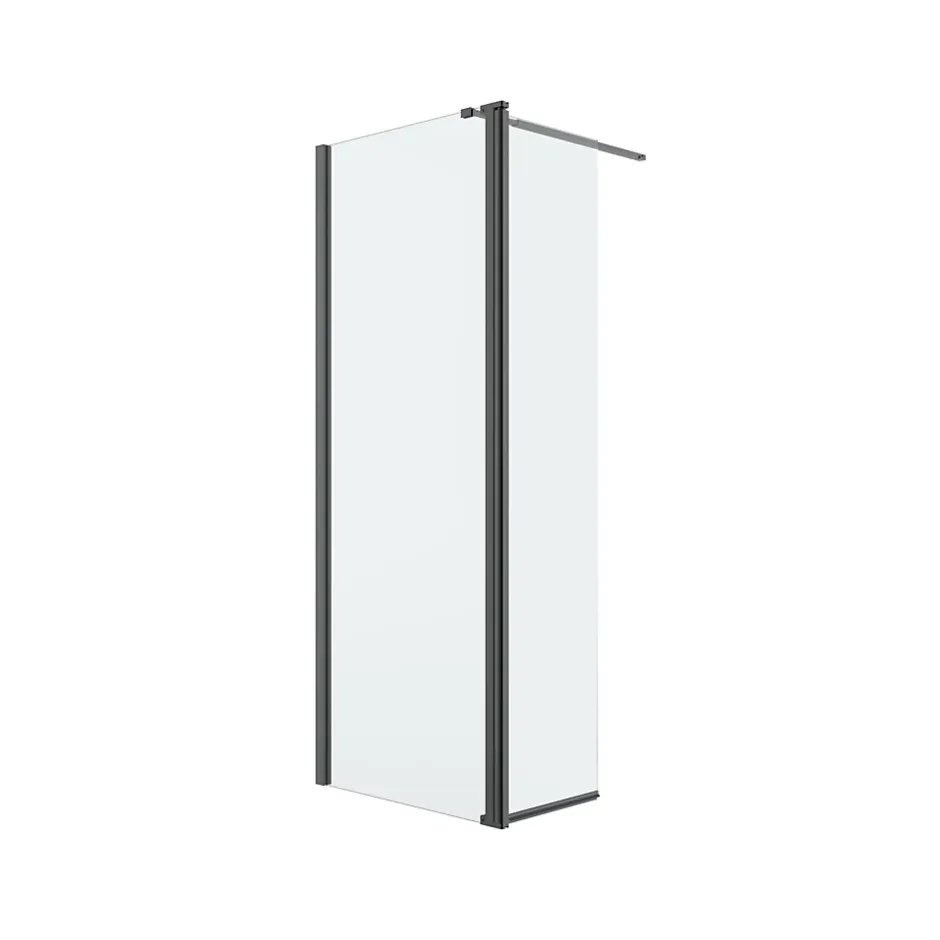 Paroi de douche à l'italienne fixe avec volet l.80+45 x H.195 cm, verre transparent, profilés alu noir, GoodHome Ledava* Paroi De Douche