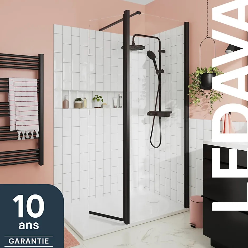 Paroi de douche à l'italienne fixe avec volet l.80+45 x H.195 cm, verre transparent, profilés alu noir, GoodHome Ledava* Paroi De Douche