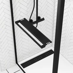 Paroi de douche à l'italienne fixe + volet pivotant 90+40 x 200 cm, noir mat, Galedo Dark Edge Shelf* Paroi De Douche