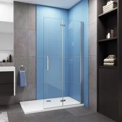 Paroi de douche à l'italienne chrome L115 x H185cm style atelier,pivotante et pliante,6mm verre anticalcaire* Paroi De Douche