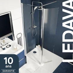 Paroi de douche à l'italienne fixe avec volet l.80+45 x H.195 cm, verre transparent, profilés alu chrome, GoodHome Ledava* Paroi De Douche