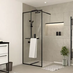 Paroi de douche à l'italienne fixe 100 x 200 cm, noir mat, Galedo Dark Edge Shelf* Paroi De Douche