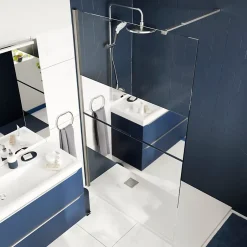Paroi de douche à l'italienne fixe l.70 x H.195 cm, bandes miroir, profilés alu chrome, GoodHome Ledava* Paroi De Douche