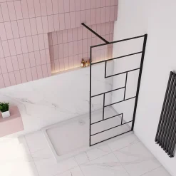 Paroi de douche à l'italienne 80x200cm avec barre de fixation carrée 90cm,8mm verre anticalcaire,style atelier - Noir mat* Paroi De Douche
