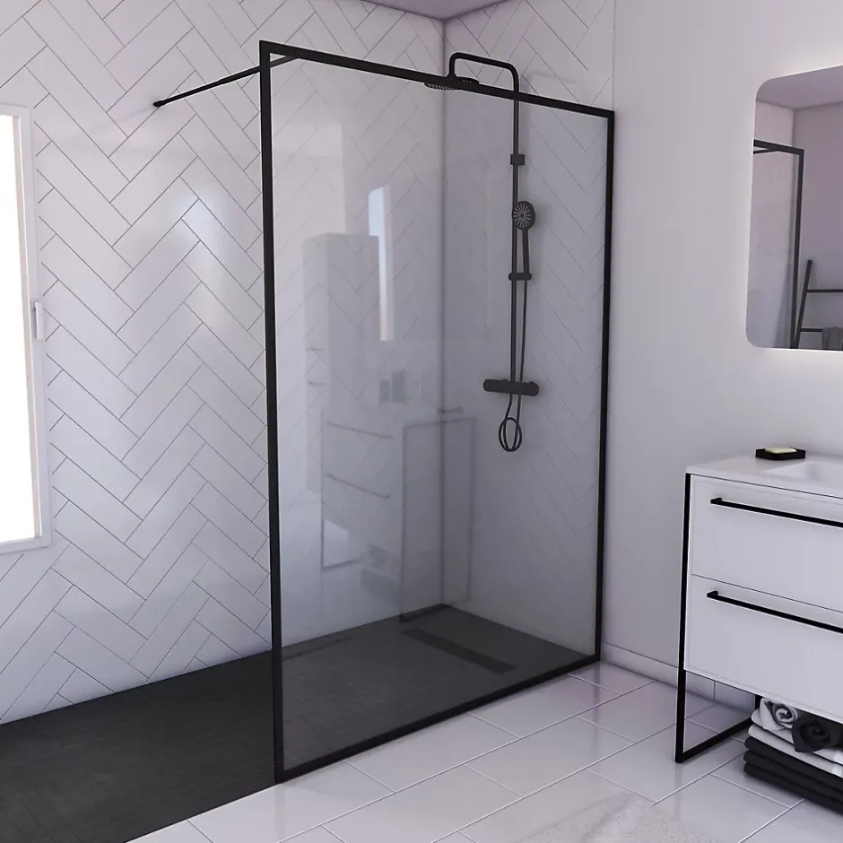 Paroi de douche à l'italienne noir Galedo Dark Edge transparent l.140 x H.200 cm