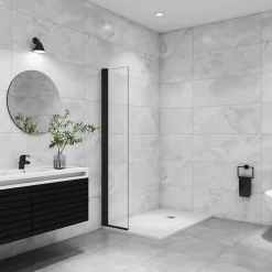 AICA Sanitaire Paroi de douche à l'italienne pivotante mural - 8 mm verre anticalcaire, alu Noir - 45x200 cm