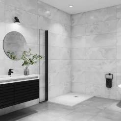 AICA Sanitaire Paroi de douche à l'italienne pivotante mural - 8 mm verre anticalcaire, alu Noir - 45x200 cm