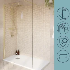 Paroi de douche à l'italienne fixe l.120 x H.195 cm, profilés alu finition doré brossé, GoodHome Ledava* Paroi De Douche