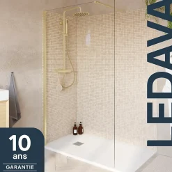 Paroi de douche à l'italienne fixe l.120 x H.195 cm, profilés alu finition doré brossé, GoodHome Ledava* Paroi De Douche