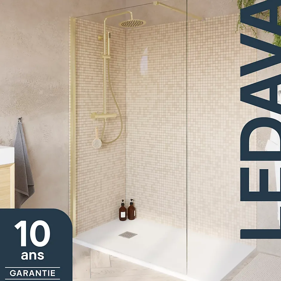 Paroi de douche à l'italienne fixe l.120 x H.195 cm, profilés alu finition doré brossé, GoodHome Ledava* Paroi De Douche