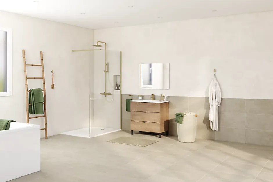 Paroi de douche à l'italienne fixe l.120 x H.195 cm, profilés alu finition doré brossé, GoodHome Ledava* Paroi De Douche